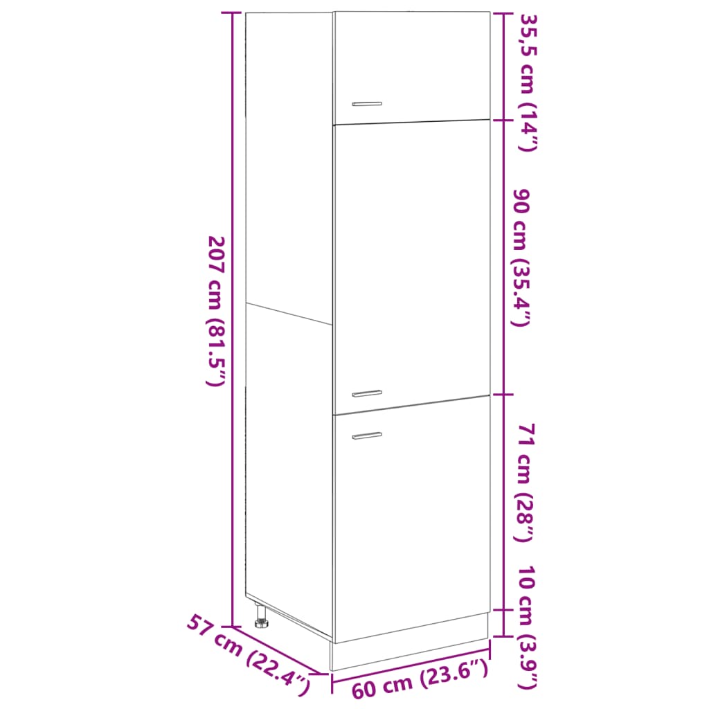 vidaXL Koelkastkast 60x57x207 cm spaanplaat sonoma eikenkleurig