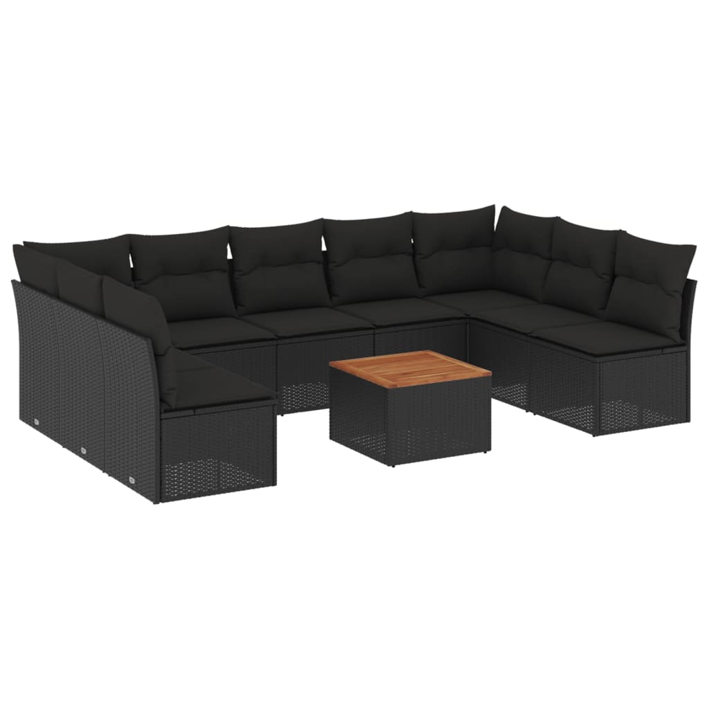 vidaXL 10-delige Loungeset met kussens poly rattan zwart