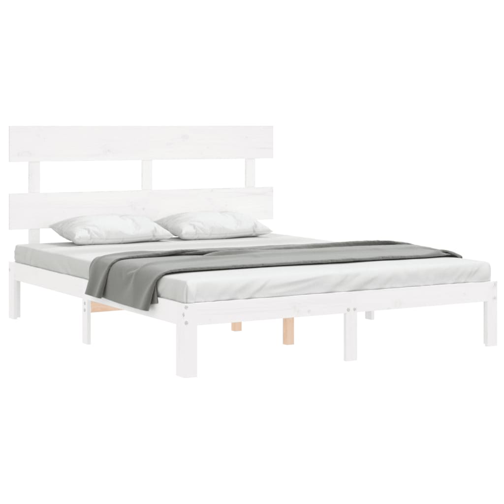 vidaXL Bedframe met hoofdbord massief hout wit 160x200 cm