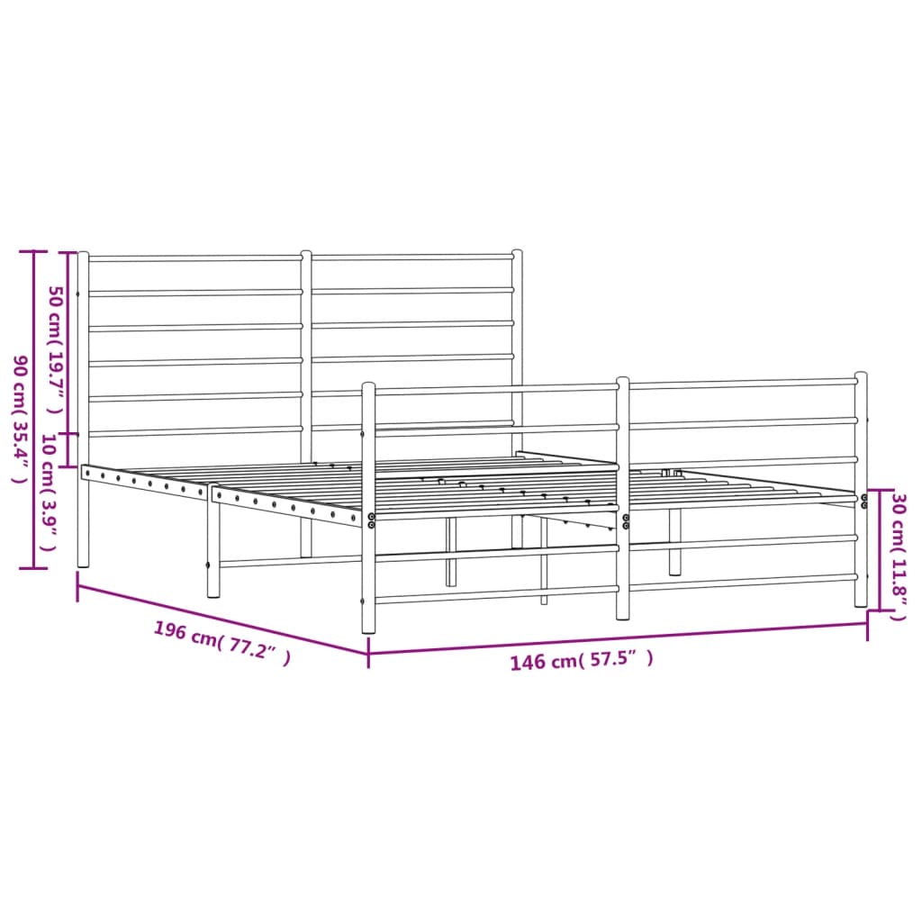 vidaXL Bedframe met hoofd- en voeteneinde metaal wit 140x190 cm