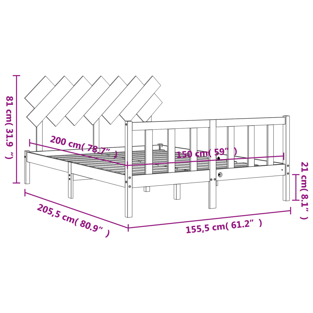 vidaXL Bedframe met hoofdbord massief hout zwart