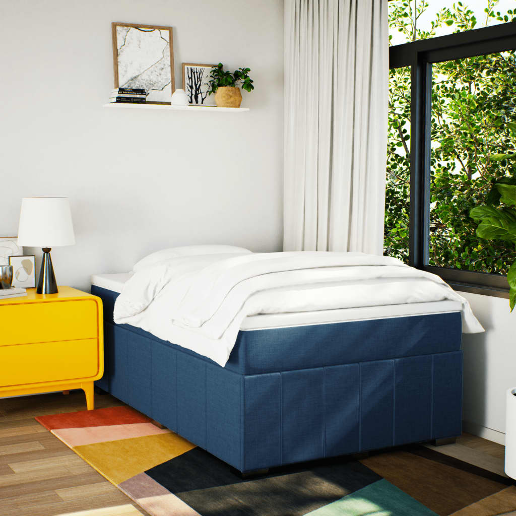 vidaXL Boxspring met matras stof blauw 120x200 cm