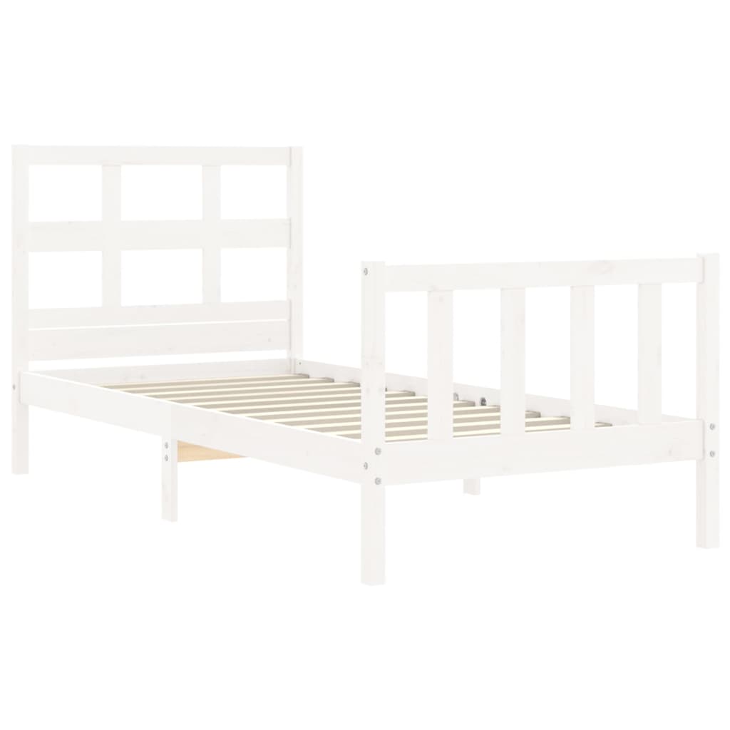 vidaXL Bedframe met hoofdbord massief hout wit 90x200 cm