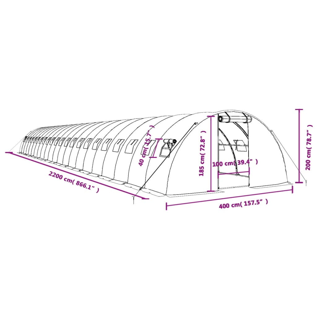 vidaXL Tuinkas met stalen frame 88 m² 22x4x2 m wit