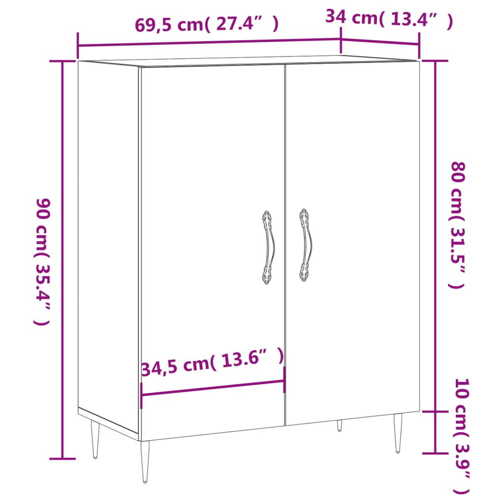 vidaXL Dressoir 69,5x34x90 cm bewerkt hout wit