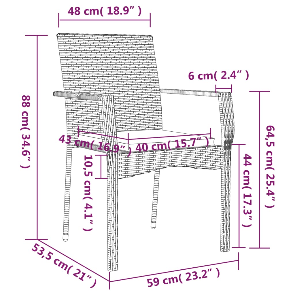 vidaXL Tuinstoelen 2 st met kussens poly rattan zwart