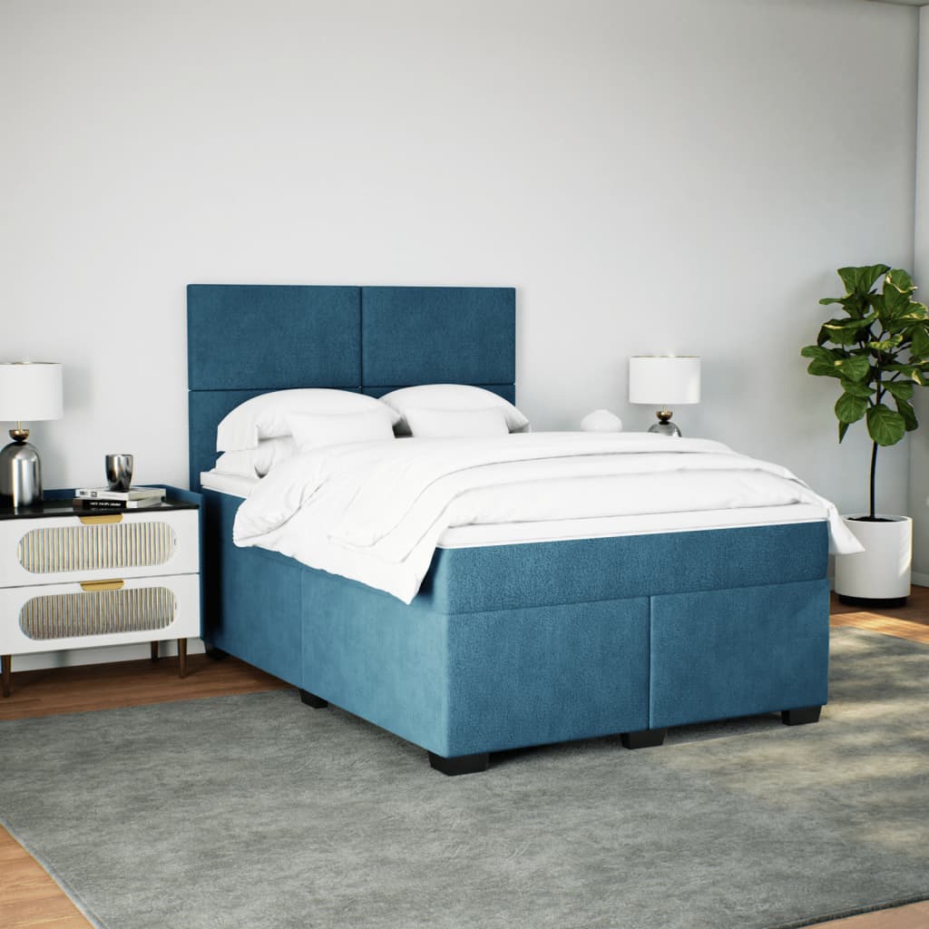 vidaXL Boxspring met matras fluweel blauw 160x200 cm