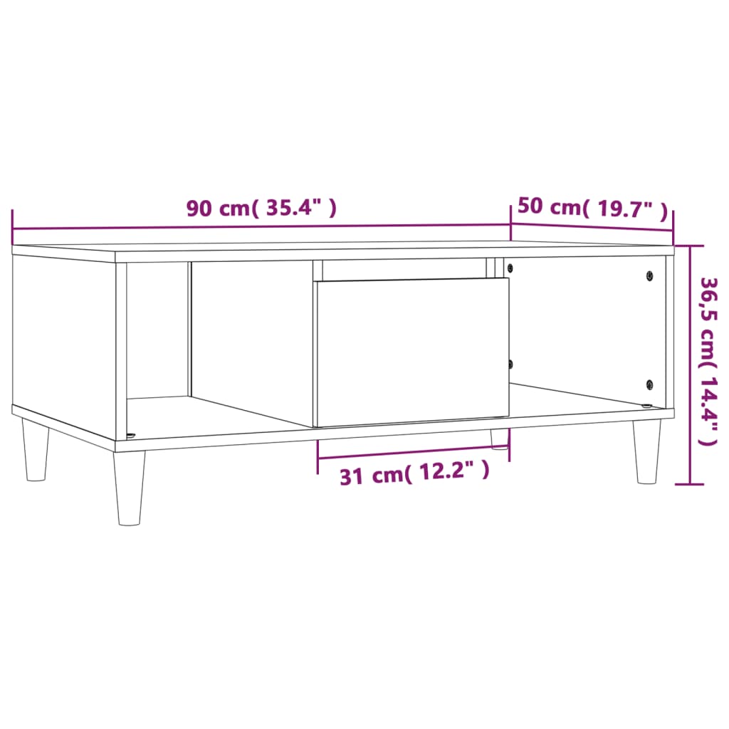 vidaXL Salontafel 90x50x36,5 cm bewerkt hout gerookt eikenkleurig