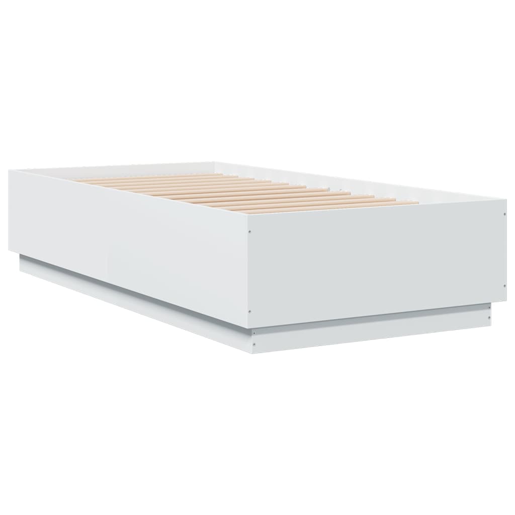 vidaXL Bedframe met LED-verlichting bewerkt hout wit 75x190 cm