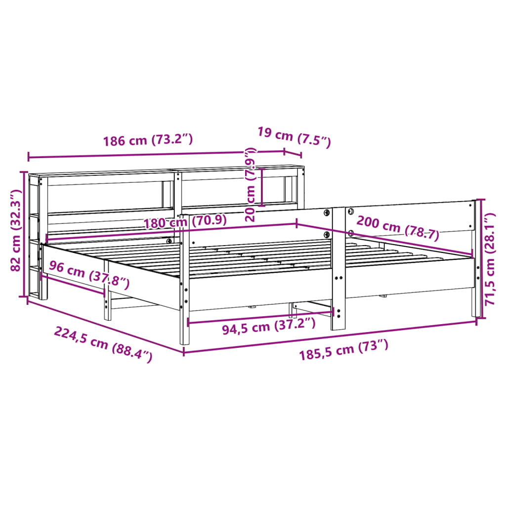 vidaXL Bedframe zonder matras massief grenenhout wit 180x200 cm