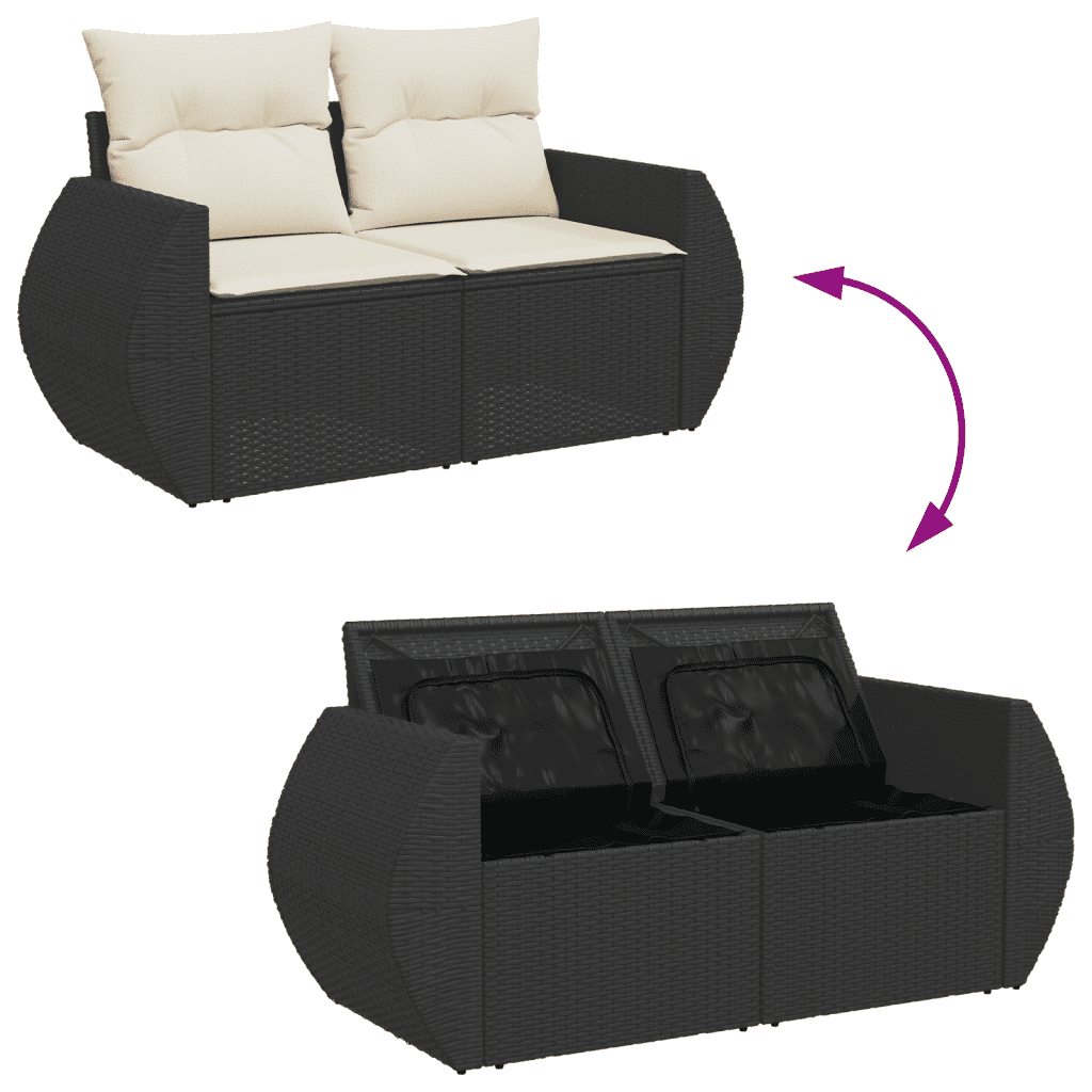 vidaXL 7-delige Loungeset met kussens poly rattan zwart