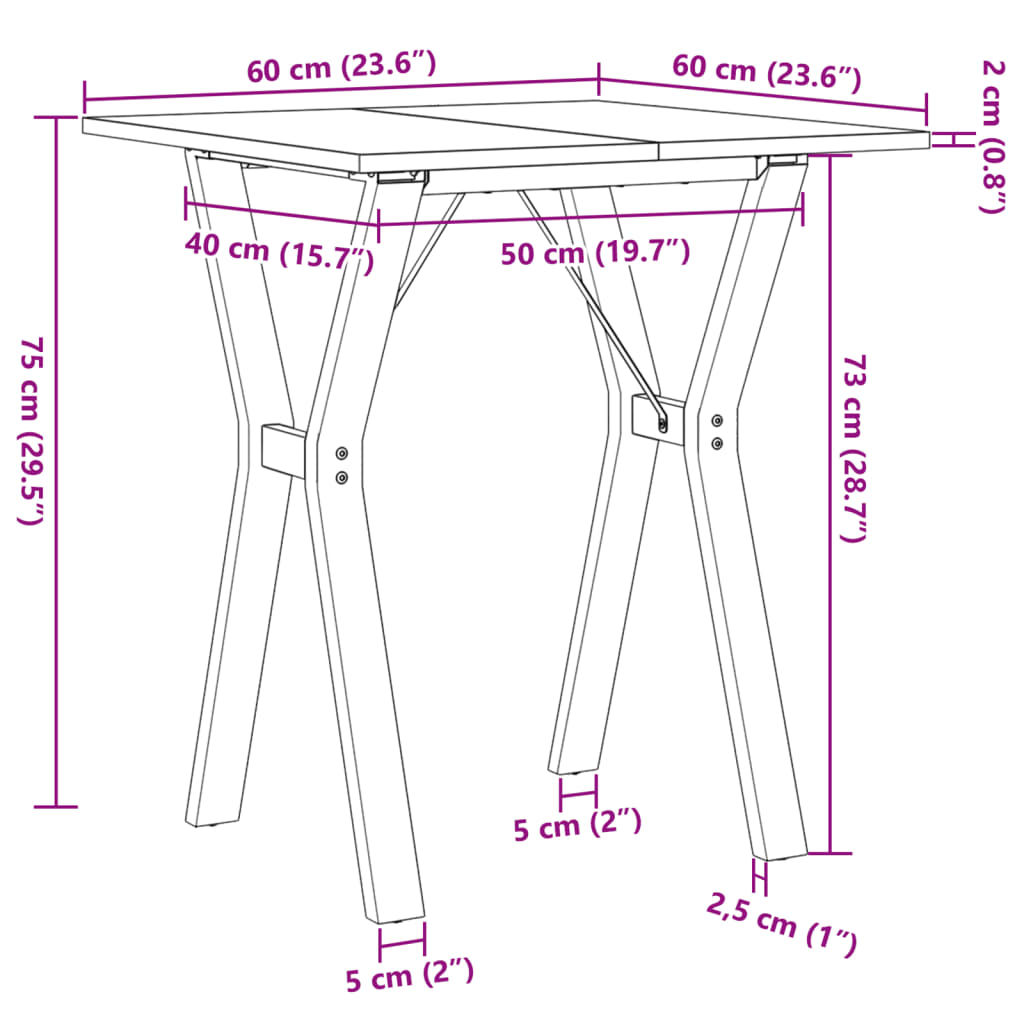 vidaXL Eettafel Y-frame 60x60x75 cm massief grenenhout en gietijzer