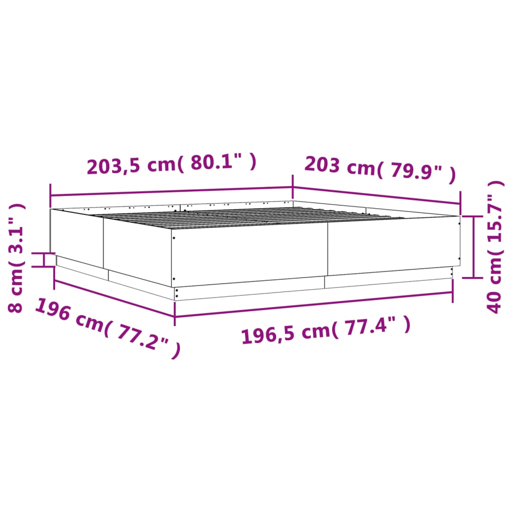 vidaXL Bedframe met LED-verlichting gerookt eikenkleurig 200x200 cm