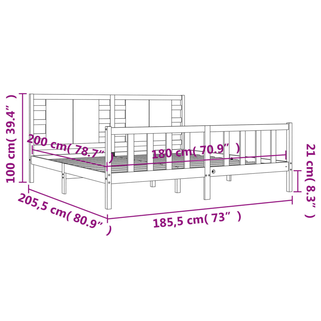 vidaXL Bedframe met hoofdbord massief hout zwart