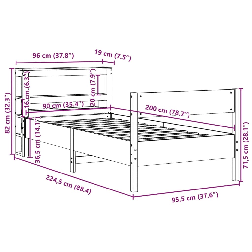 vidaXL Bedframe zonder matras massief grenenhout wit 90x200 cm