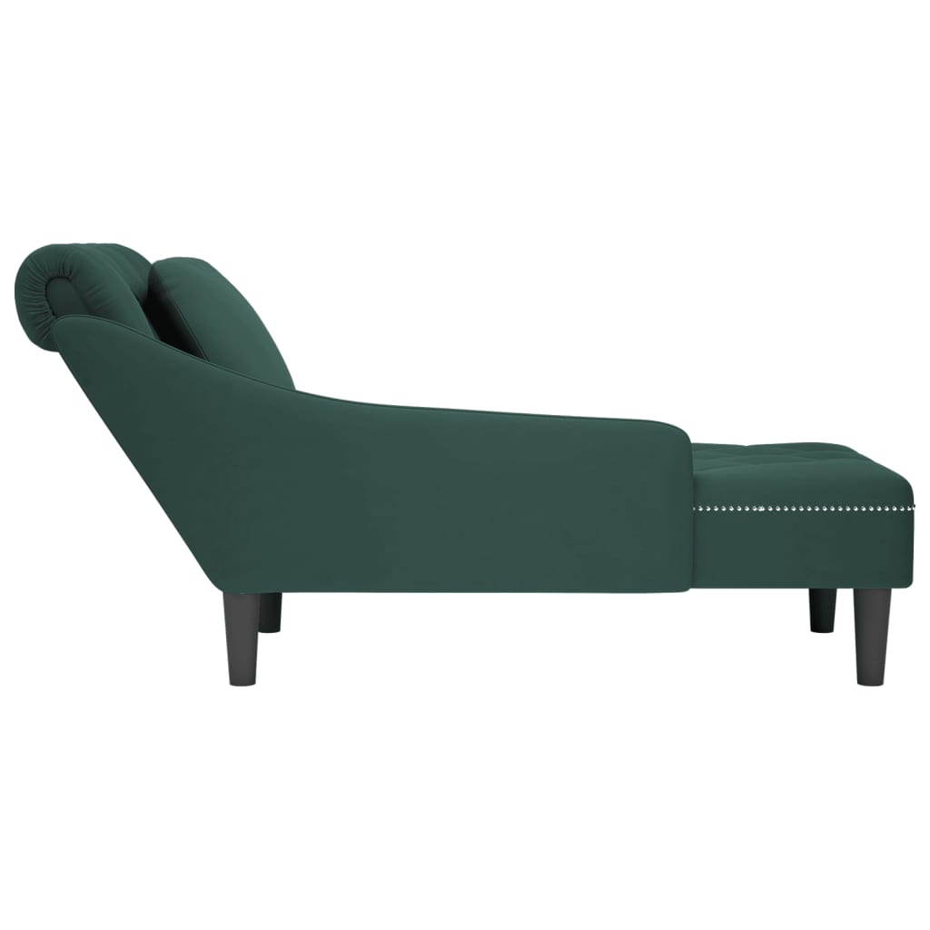 vidaXL Chaise longue met kussen&rechterarmleuning fluweel donkergroen