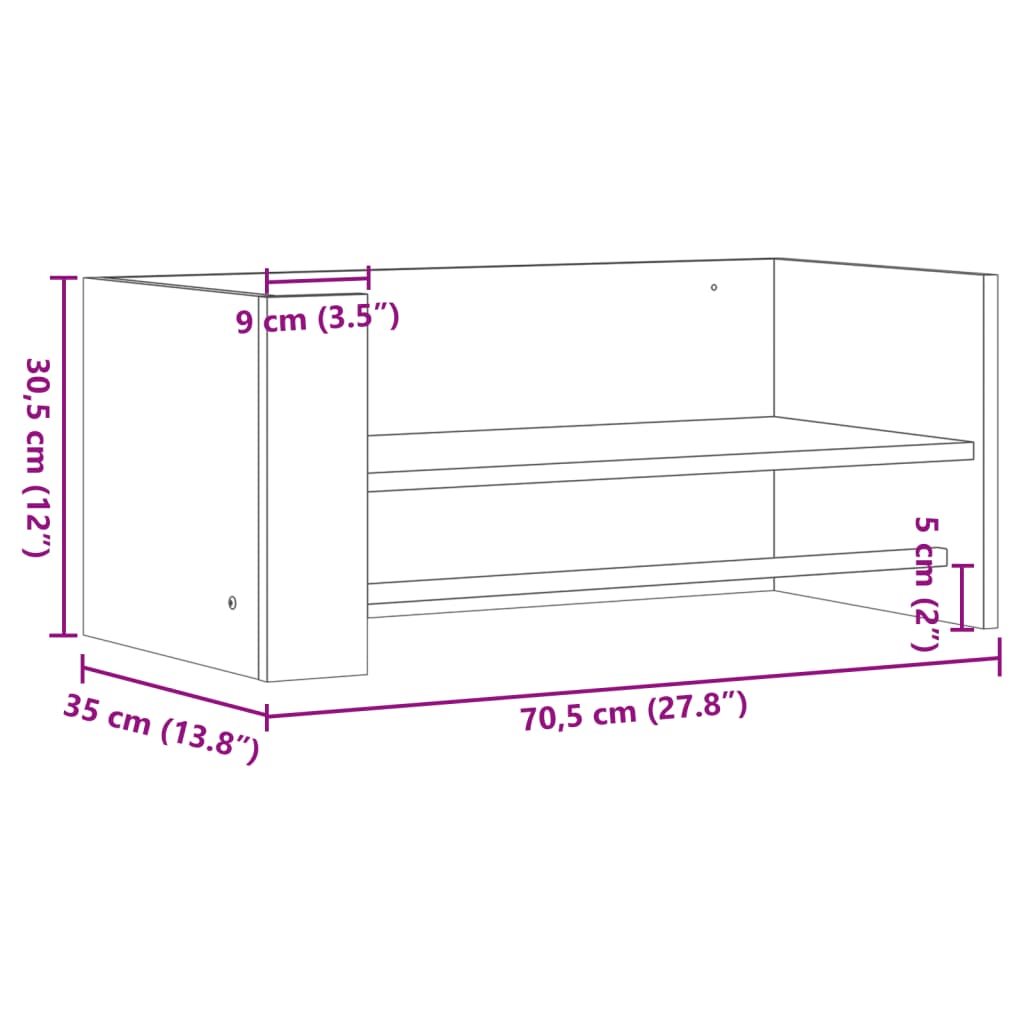 vidaXL Wandschap 70,5x35x30,5 cm bewerkt hout sonoma eikenkleurig