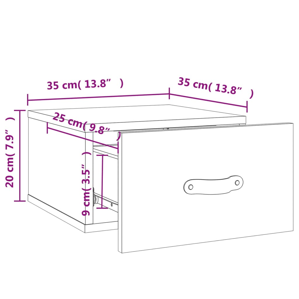 vidaXL Nachtkastjes 2 st wandgemonteerd 35x35x20 cm gerookt eikenkleur