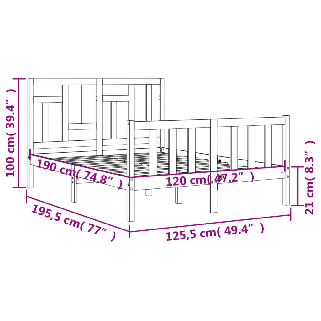 vidaXL Bedframe met hoofdbord massief hout zwart