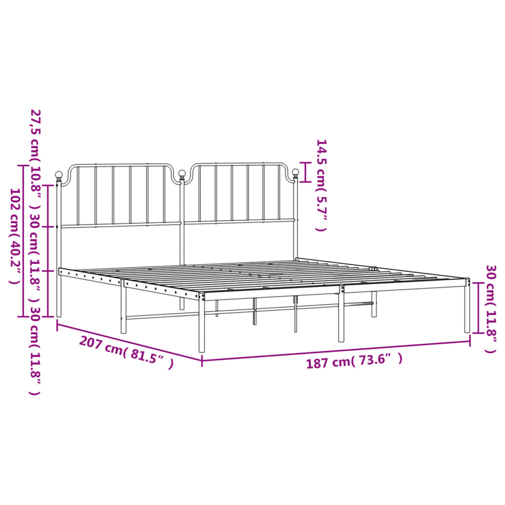 vidaXL Bedframe met hoofdbord metaal wit 180x200 cm