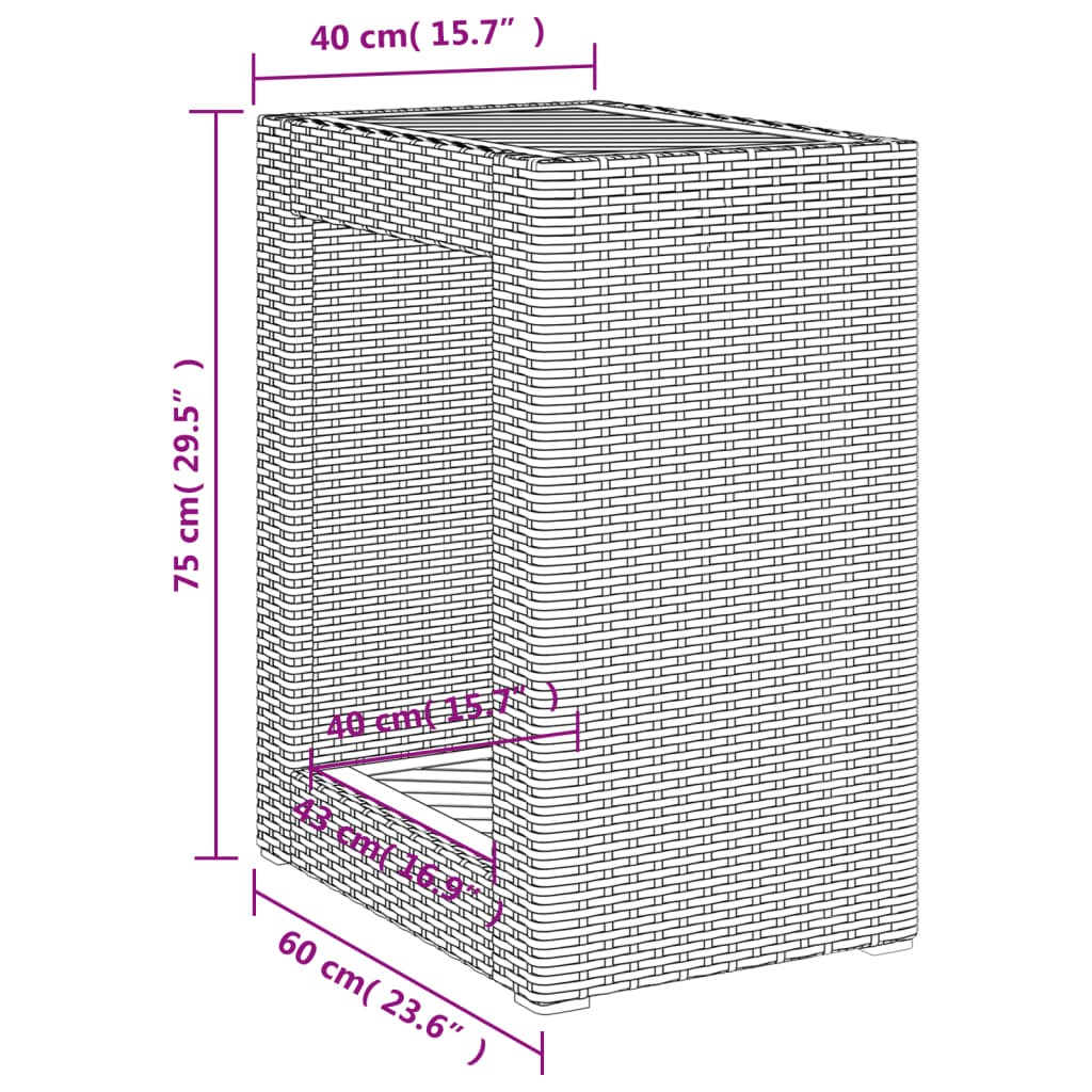 vidaXL Tuinbijzettafel met houten blad 60x40x75 cm poly rattan zwart