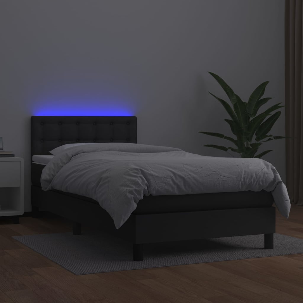 vidaXL Boxspring met matras en LED kunstleer zwart 80x200 cm