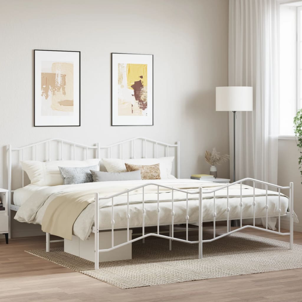 vidaXL Bedframe met hoofd- en voeteneinde metaal wit 200x200 cm