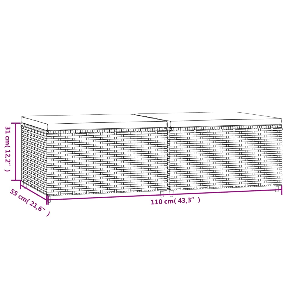 vidaXL Voetensteunen 2 st met kussens poly rattan zwart