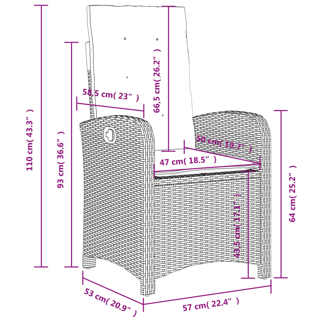 vidaXL 4-delige Tuinset met kussens poly rattan zwart