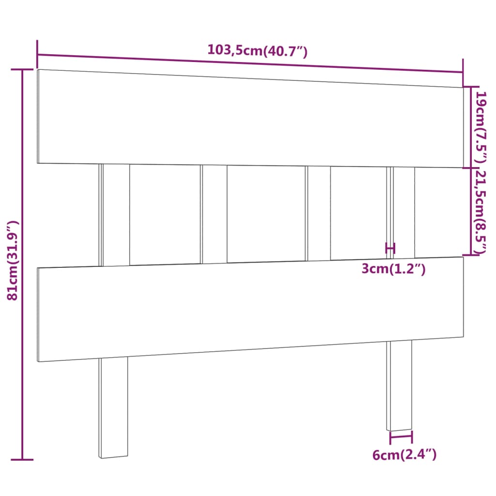 vidaXL Hoofdbord 103,5x3x81 cm massief grenenhout zwart