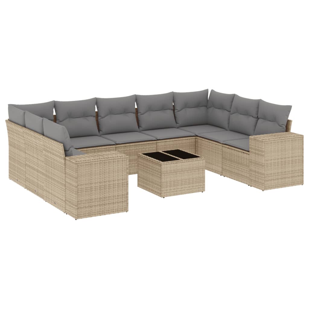 vidaXL 10-delige Loungeset met kussens poly rattan beige