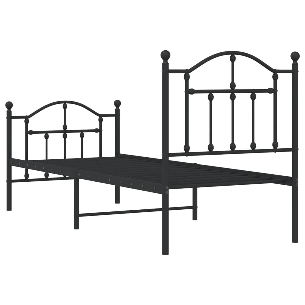 vidaXL Bedframe met hoofd- en voeteneinde metaal zwart 75x190 cm