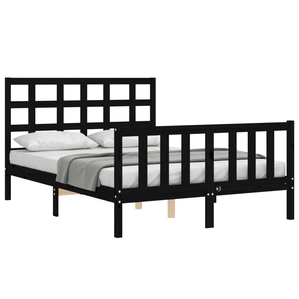 vidaXL Bedframe met hoofdbord massief hout zwart 120x200 cm