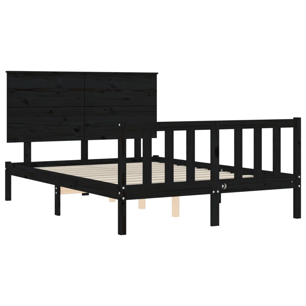 vidaXL Bedframe met hoofdbord massief hout zwart 140x200 cm