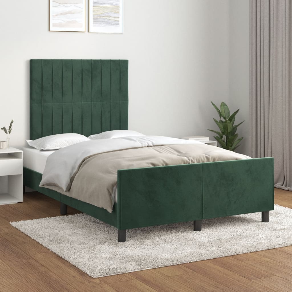 vidaXL Bedframe met hoofdbord fluweel donkergroen 120x190 cm