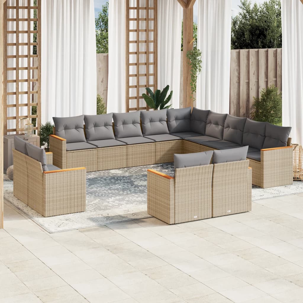 vidaXL 13-delige Loungeset met kussens poly rattan gemengd beige