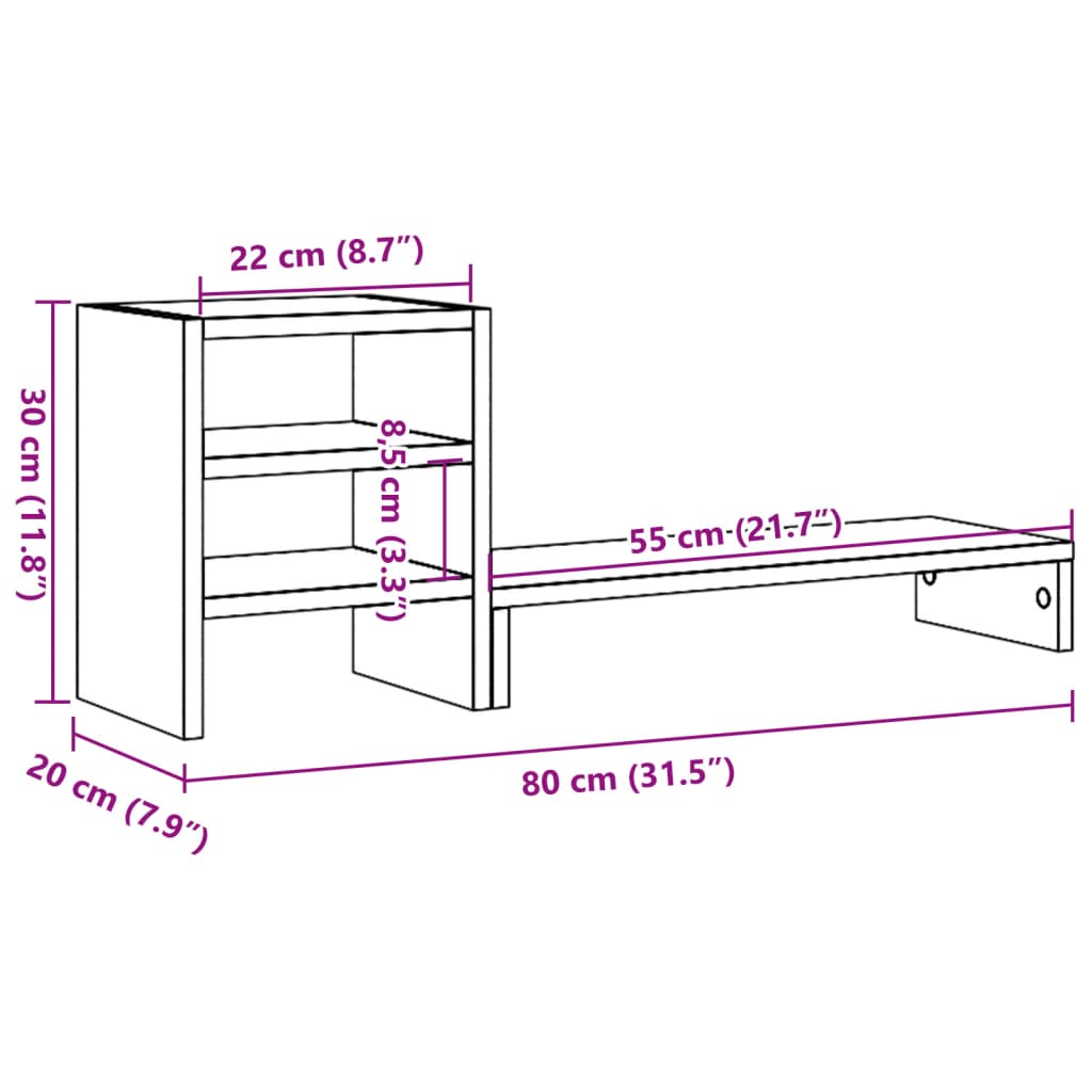 vidaXL Monitorstandaard met bureau-organizer hout artisanaal eiken