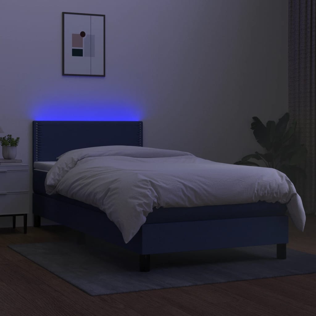 vidaXL Boxspring met matras en LED stof blauw 100x200 cm