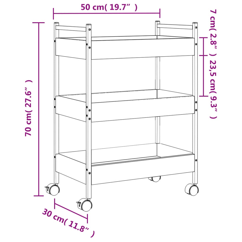 vidaXL Keukentrolley 50x30x70 cm bewerkt hout gerookt eikenkleurig