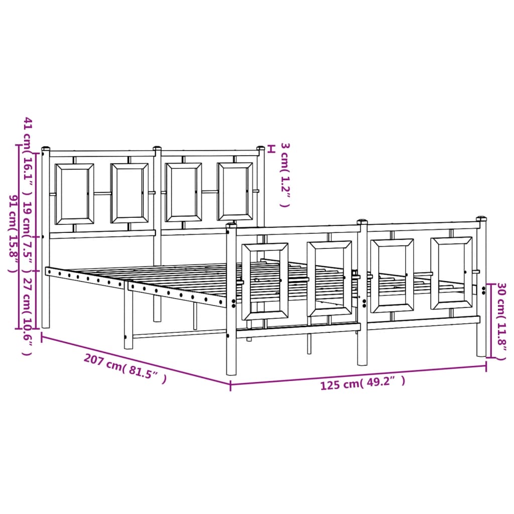 vidaXL Bedframe met hoofd- en voeteneinde metaal zwart 120x200 cm