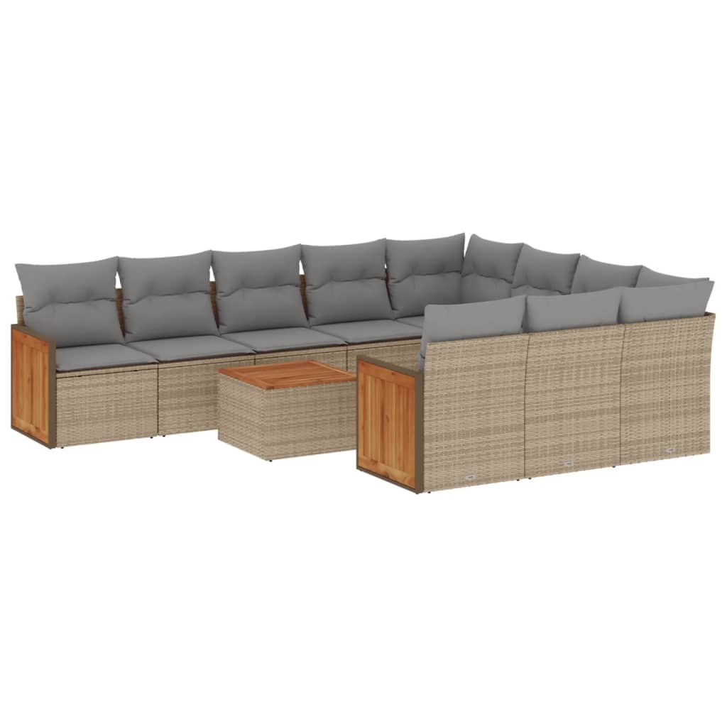 vidaXL 11-delige Tuinset met kussens poly rattan beige