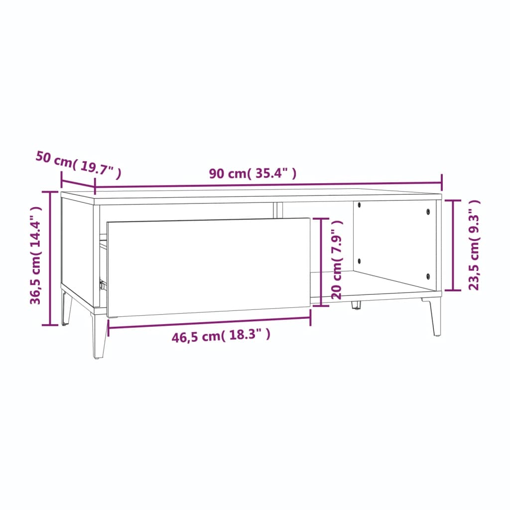 vidaXL Salontafel 90x50x36,5 cm bewerkt hout zwart