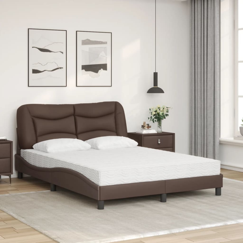 vidaXL Bed met matras kunstleer bruin 140x200 cm