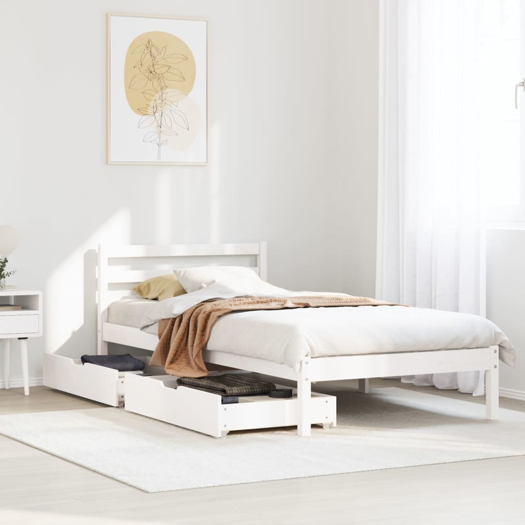 vidaXL Bedframe zonder matras massief grenenhout wit 75x190 cm