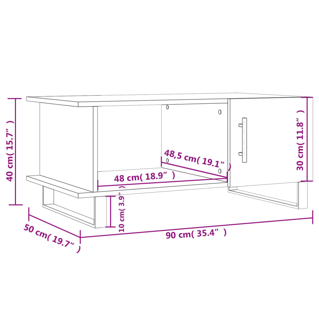 vidaXL Salontafel 90x50x40 cm bewerkt hout hoogglans wit