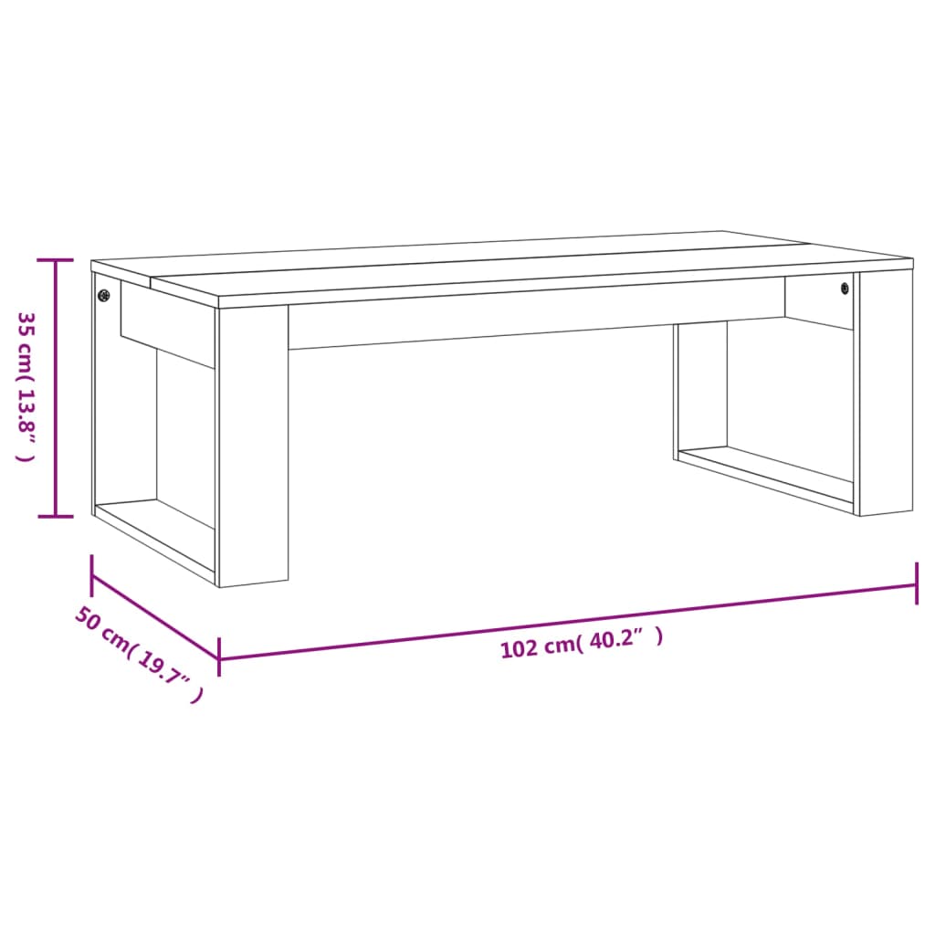 vidaXL Salontafel 102x50x35 cm bewerkt hout grijs sonoma eikenkleurig