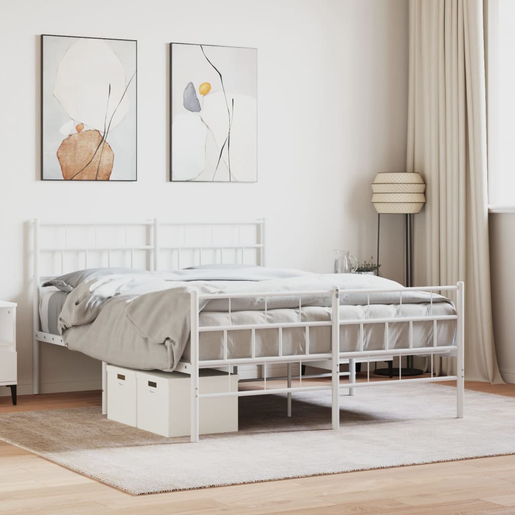 vidaXL Bedframe met hoofd- en voeteneinde metaal wit 150x200 cm