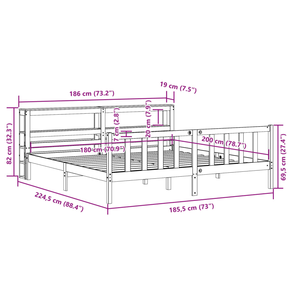 vidaXL Bedframe zonder matras massief grenenhout wit 180x200 cm