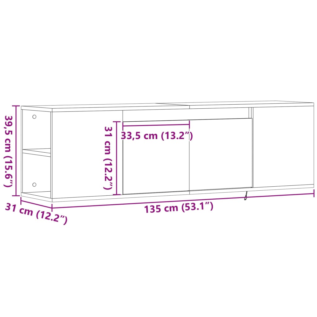 vidaXL Tv-wandmeubel met LED-verlichting 135x31x39,5 cm sonoma eiken