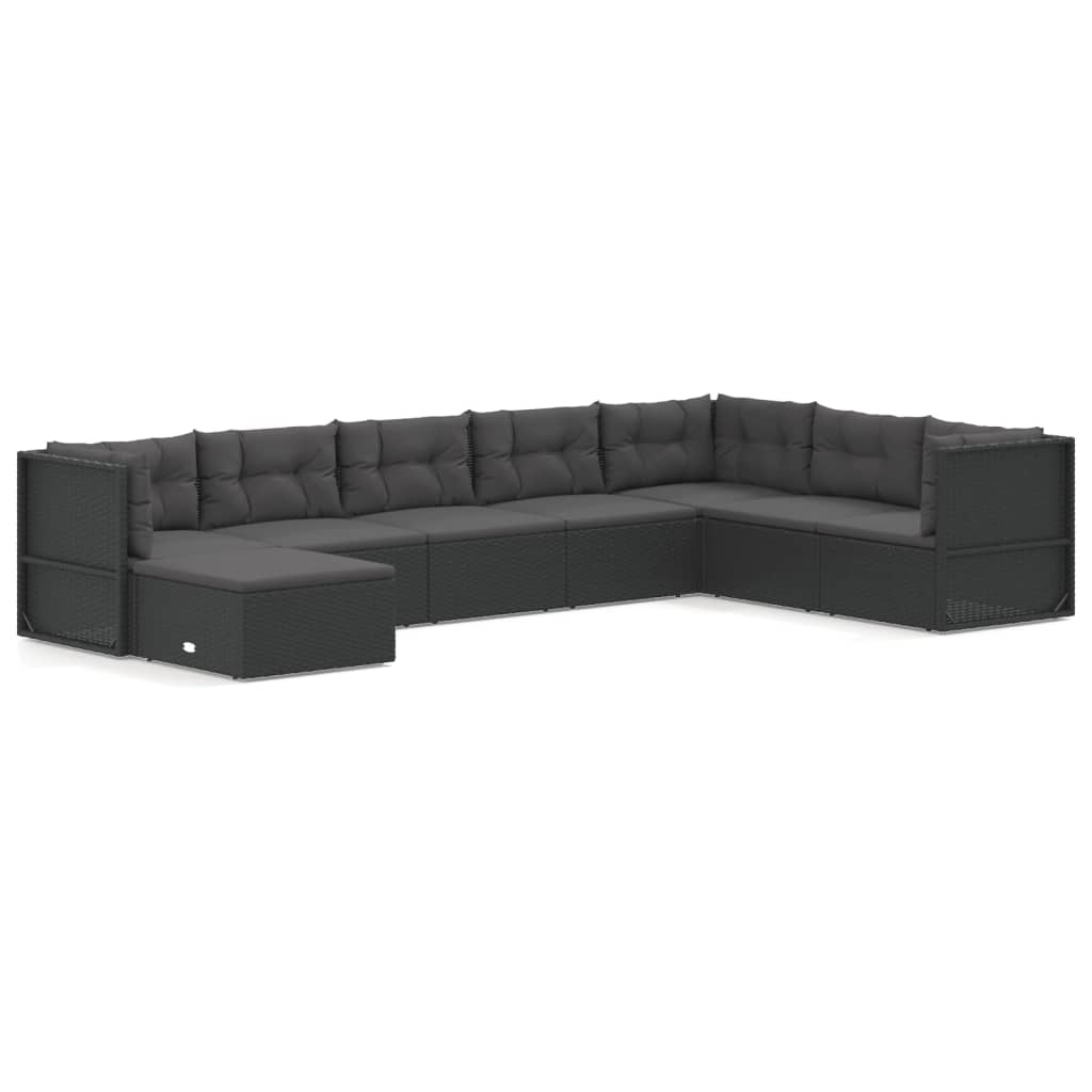 vidaXL 8-delige Loungeset met kussens poly rattan zwart